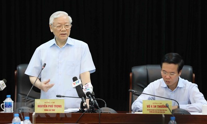 CPVCC General Secretary Nguyen Phu Trong speaks at the working session (Source: VNA)