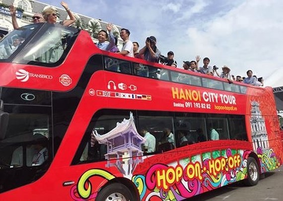 Open-top double-decker bus tour  in Hanoi