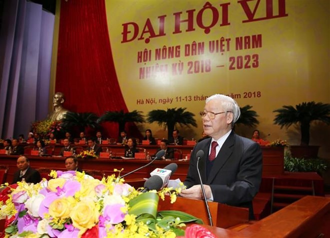 Party General Secretary and President Nguyen Phu Trong addresses the seventh congress of the Vietnam Farmers’ Union (Photo: VNA)