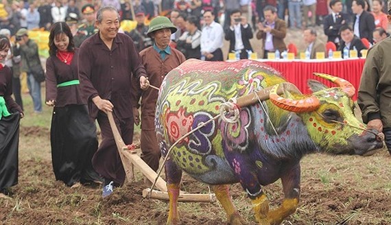Deputy Prime Minister Truong Hoa Binh attends Tich Dien (ploughing) festival. (Photo: VGP)