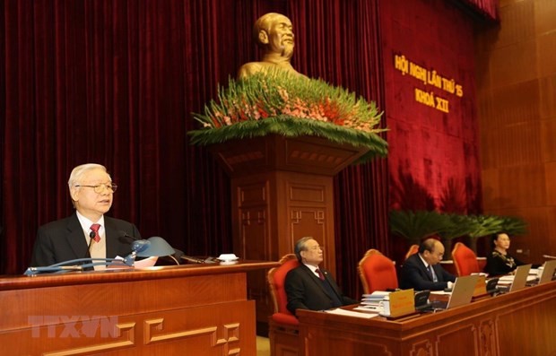 Party General Secretary and President Nguyen Phu Trong speaks at the 15th  plenum of the 12th Party Central Committee (Photo: VNA)