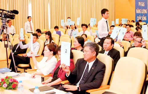 Các cổ đông biểu quyết tại ĐHCĐ thường niên 2013 CTCP Khí Việt Nam. Ảnh: LONG THANH