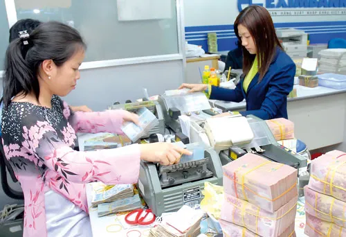 Kiểm đếm tiền tại Eximbank. Ảnh: CAO THĂNG Kiểm đếm tiền tại Eximbank. Ảnh: CAO THĂNG