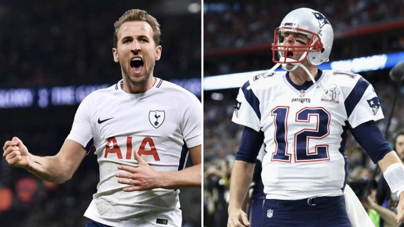 Harry Kane và thần tượng Tom Brady (phải).