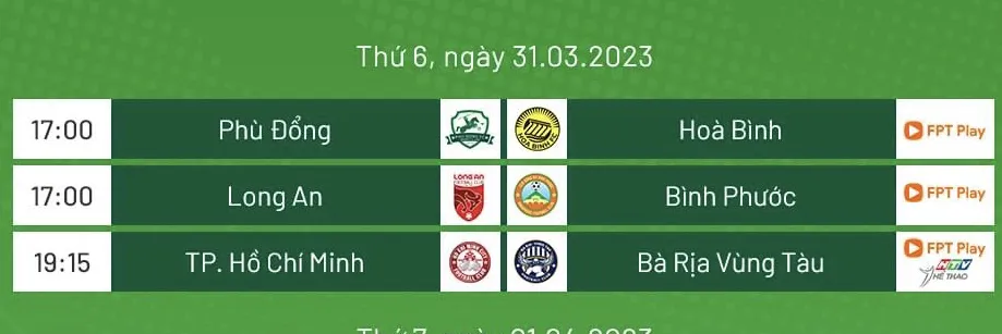 Lịch thi đấu ngày 31-3