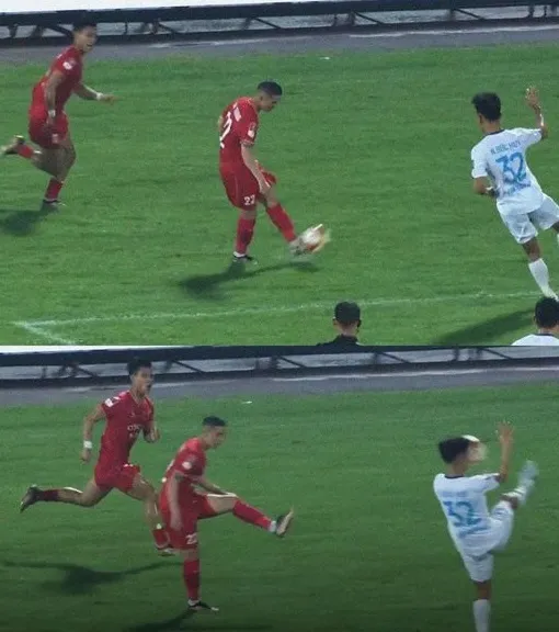 Tình huống dẫn đến quả phạt 11m vào cuối trận đem lại chiến thắng 2-1 cho đội khách