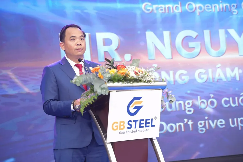 Ông Nguyễn Đức Huyên Tổng Giám đốc GB Steel phát biểu tại lễ khánh thành nhà máy Ông Nguyễn Đức Huyên Tổng Giám đốc GB Steel phát biểu tại lễ khánh thành nhà máy