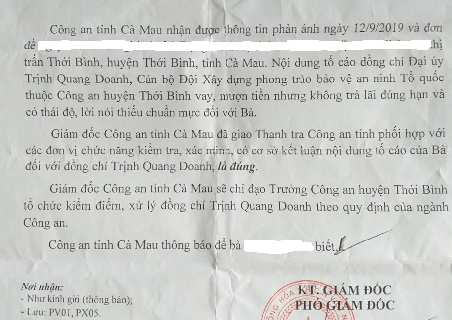  Kiểm điểm đại úy công an vì có thái độ thiếu chuẩn mực với chủ nợ