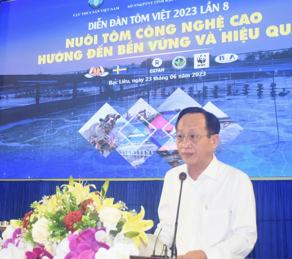 Chủ tịch UBND tỉnh Bạc Liêu Phạm Văn Thiều phát biểu tại Diễn đàn tôm Việt Chủ tịch UBND tỉnh Bạc Liêu Phạm Văn Thiều phát biểu tại Diễn đàn tôm Việt