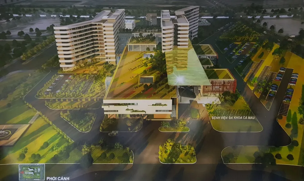 Phối cảnh tổng thể công trình Bệnh viện Đa khoa Cà Mau quy mô 1.200 giường bệnh Phối cảnh tổng thể công trình Bệnh viện Đa khoa Cà Mau quy mô 1.200 giường bệnh