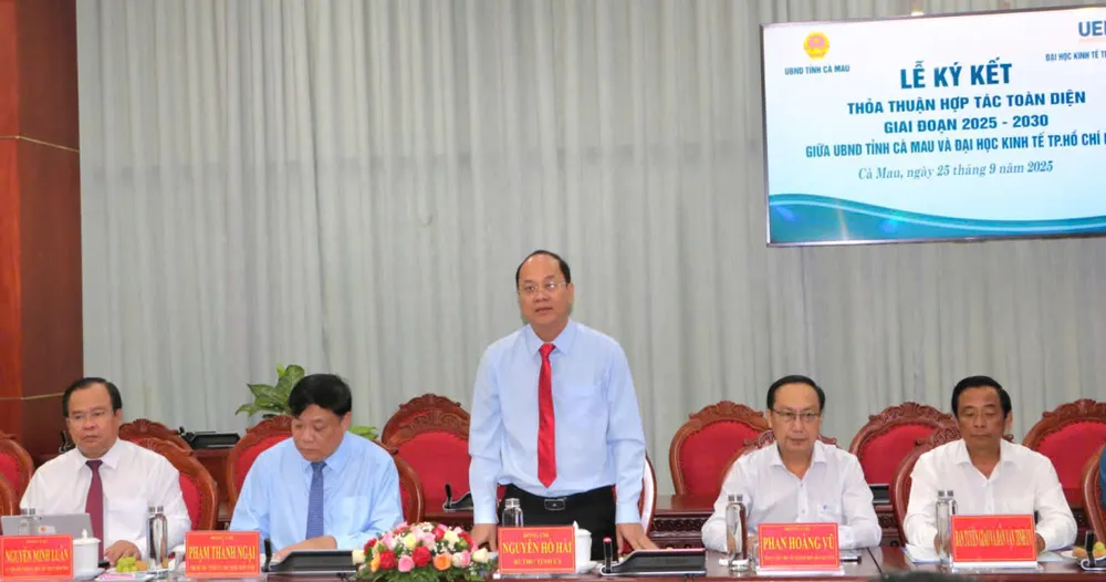 Bí thư Tỉnh ủy Cà Mau Nguyễn Hồ Hải phát biểu tại lễ ký kết thỏa thuận hợp tác 242928be4997c3c99a86.jpg