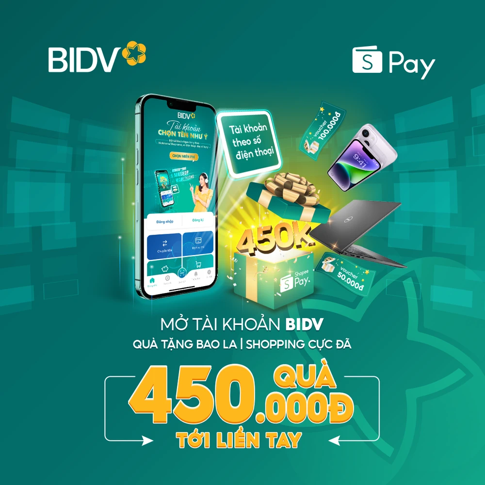 Nhận ngay 450.000 đồng khi mở tài khoản BIDV trên Shopee