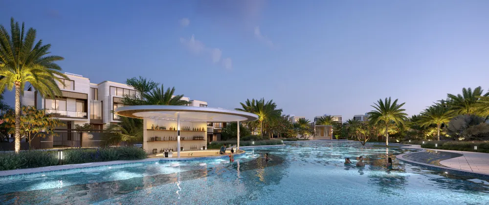 Hồ bơi với quầy bar “chuẩn resort” tại The Rivus Hồ bơi với quầy bar “chuẩn resort” tại The Rivus