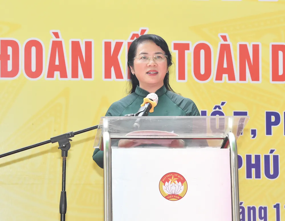 Đồng chí Trần Kim Yến phát biểu tại ngày hội. Ảnh: VIỆT DŨNG