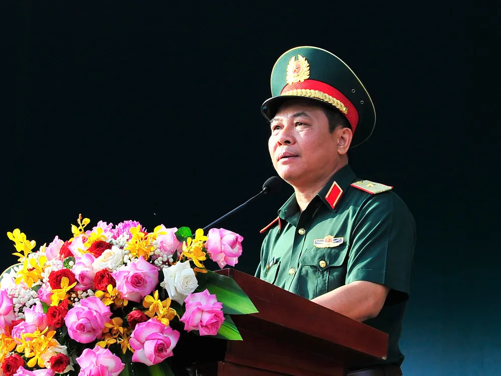 Thiếu tướng Vũ Văn Điền phát biểu khai mạc. Ảnh: HỮU TÂN z6714008074055_2b6251d7f1d72b1fa0b5a667344d3c90.jpg