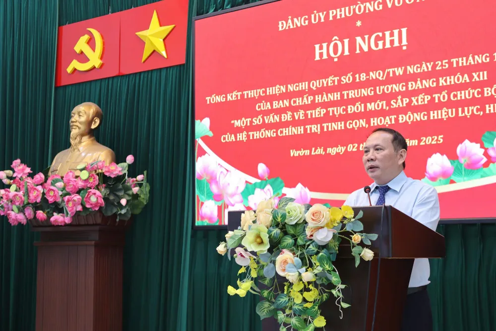 Đồng chí Lâm Hùng Tấn phát biểu chỉ đạo hội nghị. Ảnh: TUẤN KIỆT Vuon lai.jpg
