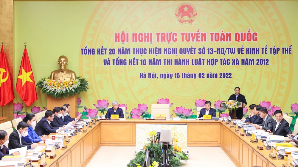 Thủ tướng chủ trì Hội nghị trực tuyến toàn quốc về kinh tế tập thể, HTX. ẢNH: VIẾT CHUNG