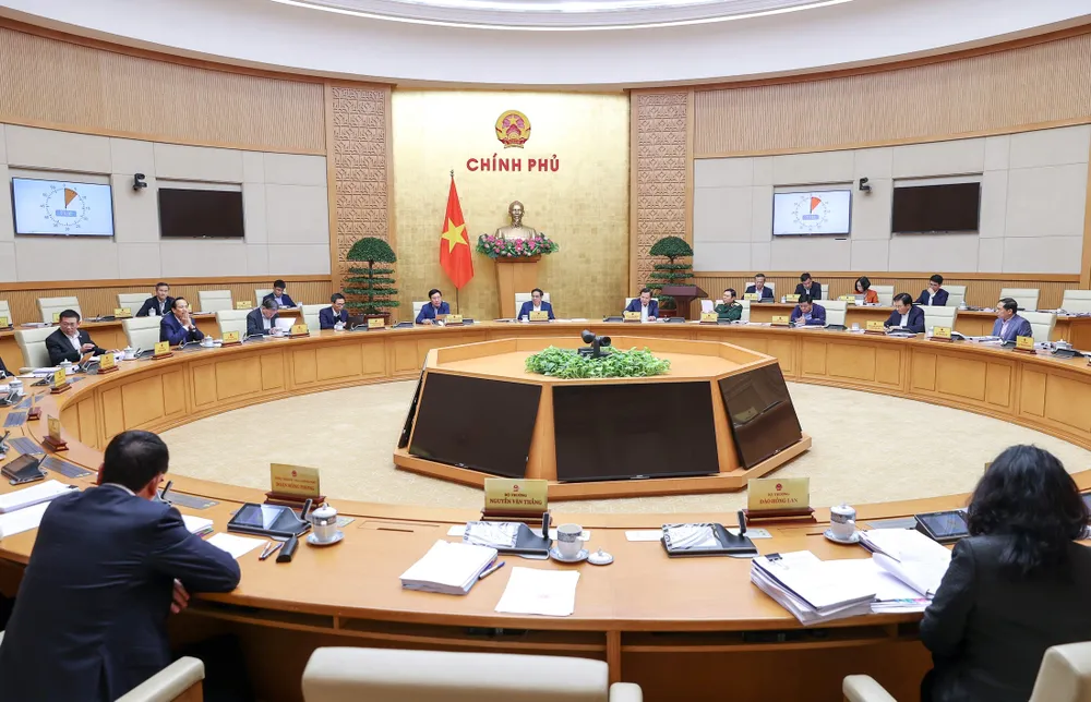 Thủ tướng Phạm Minh Chính chủ trì và phát biểu tại Phiên họp Chính phủ chuyên đề xây dựng pháp luật tháng 12 năm 2022, ngày 26-12. Ảnh: VIẾT CHUNG