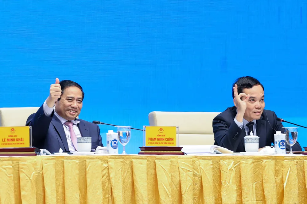 Thủ tướng Phạm Minh Chính, Phó Thủ tướng Trần Lưu Quang tại hội nghị. Ảnh: VIẾT CHUNG Thủ tướng Phạm Minh Chính, Phó Thủ tướng Trần Lưu Quang tại hội nghị. Ảnh: VIẾT CHUNG