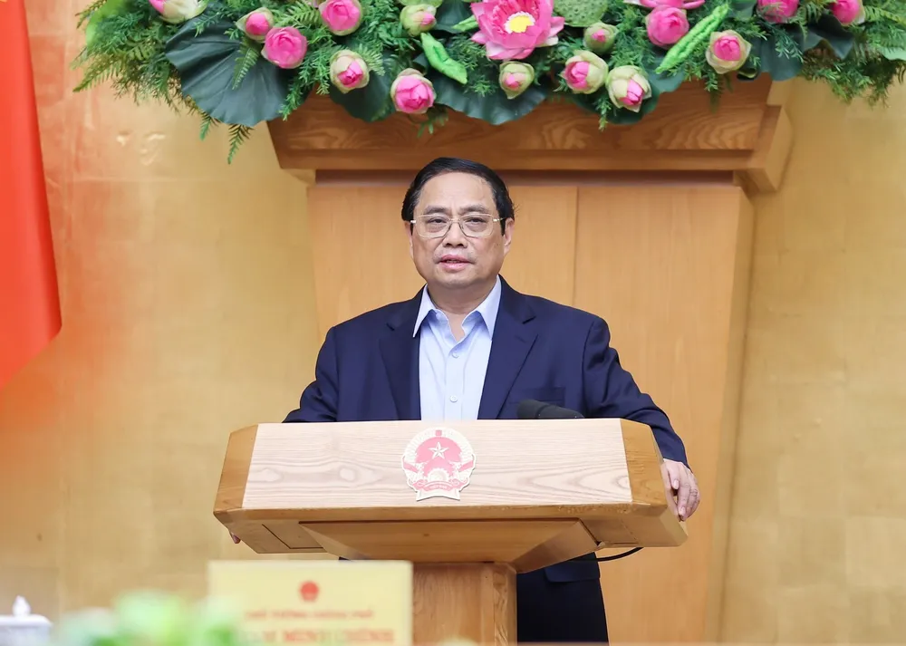 Thủ tướng Phạm Minh Chính chủ trì hội nghị trực tuyến toàn quốc Chính phủ với các địa phương. Ảnh: VIẾT CHUNG