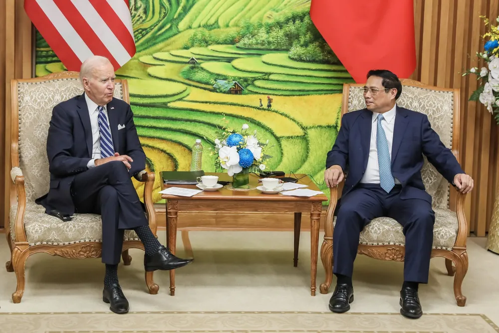 Thủ tướng Phạm Minh Chính tiếp Tổng thống Joe Biden, ngày 11-9. Ảnh: VIẾT CHUNG Thủ tướng Phạm Minh Chính tiếp Tổng thống Joe Biden, ngày 11-9. Ảnh: VIẾT CHUNG