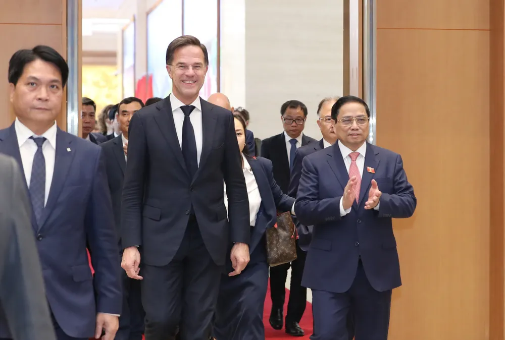 Thủ tướng Phạm Minh Chính chủ trì lễ đón chính thức Thủ tướng Hà Lan Mark Rutte. Ảnh: QUANG PHÚC Thủ tướng Phạm Minh Chính chủ trì lễ đón chính thức Thủ tướng Hà Lan Mark Rutte. Ảnh: QUANG PHÚC