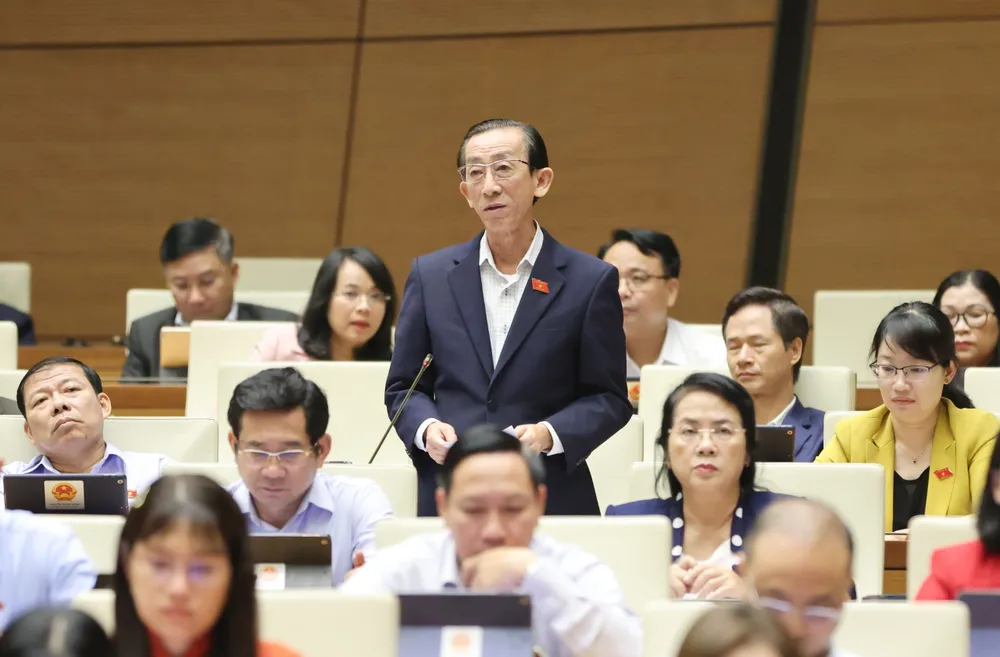 ĐB Trần Hoàng Ngân (TPHCM) tranh luận tại hội trường sáng 27-11. Ảnh: QUANG PHÚC