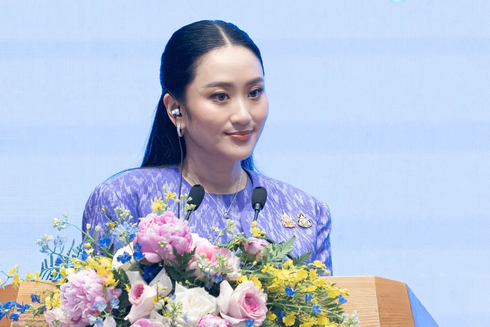 Thủ tướng Thái Lan Paetongtarn Shinawatra tại họp báo thông báo chung. Ảnh: VIẾT CHUNG 1.jpg