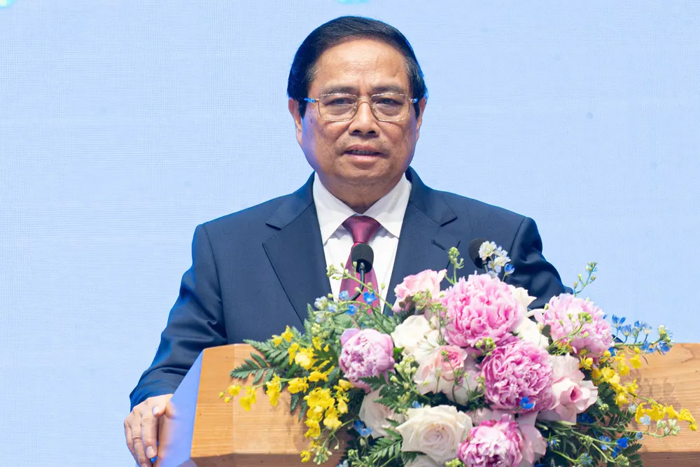 Thủ tướng Phạm Minh Chính phát biểu tại họp báo thông báo chung. Ảnh: VIẾT CHUNG 3.jpg