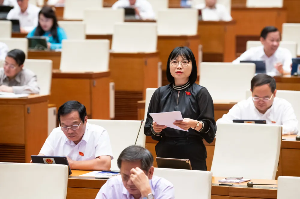ĐB Nguyễn Thị Việt Nga (Hải Dương) phát biểu tại phiên thảo luận. Ảnh: VIẾT CHUNG Nga.jpg