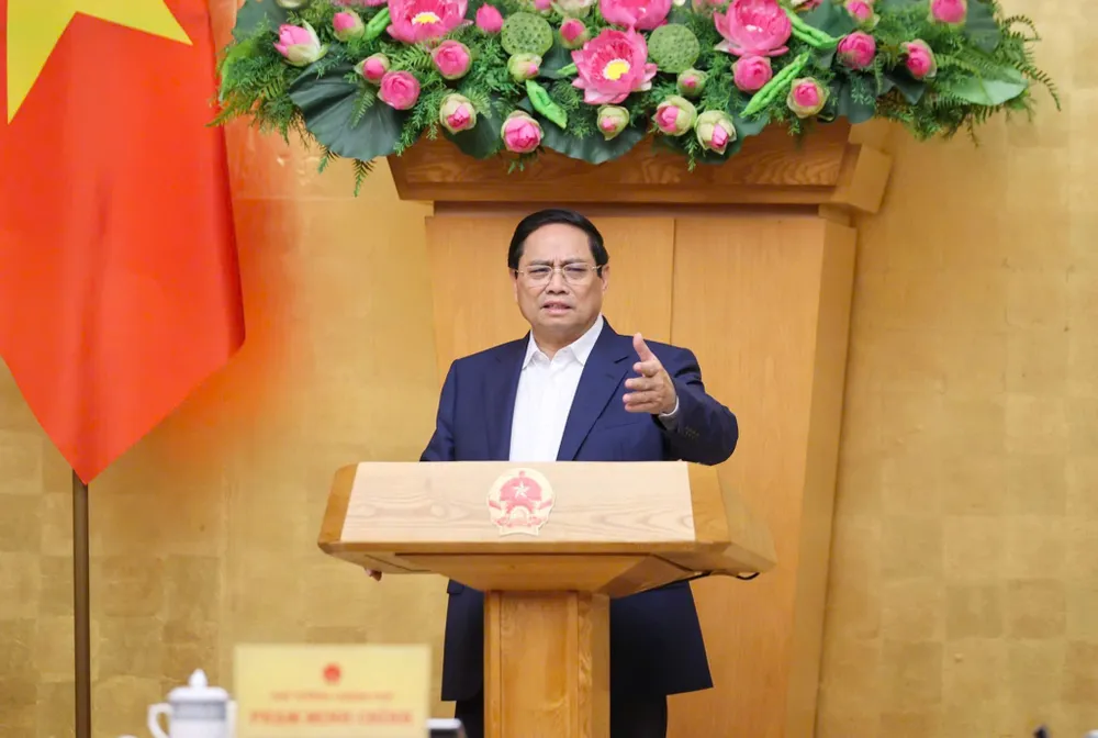 Thủ tướng Phạm Minh Chính phát biểu tại phiên họp Chính phủ thường kỳ. Ảnh: VIẾT CHUNG 1.jpg
