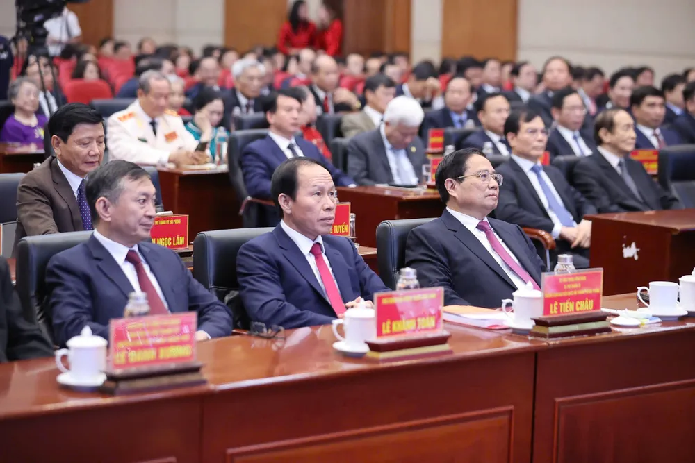 Thủ tướng Phạm Minh Chính cùng các đại biểu dự lễ công bố tại TP Hải Phòng. Ảnh: VIẾT CHUNG 2.jpg