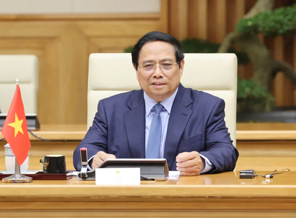 Thủ tướng Phạm Minh Chính tại buổi tiếp Ủy viên trưởng Nhân đại toàn quốc Trung Quốc Triệu Lạc Tế. Ảnh: QUANG PHÚC 1.jpg