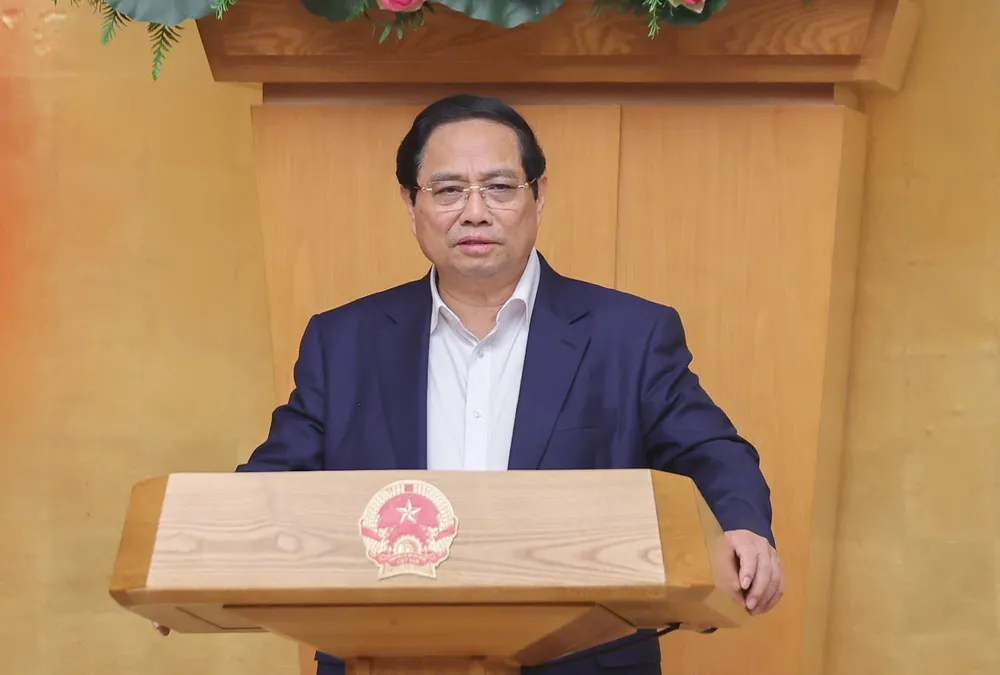 Thủ tướng Phạm Minh Chính phát biểu tại phiên họp Chính phủ chuyên đề về xây dựng pháp luật. Ảnh VIẾT CHUNG 1.jpg