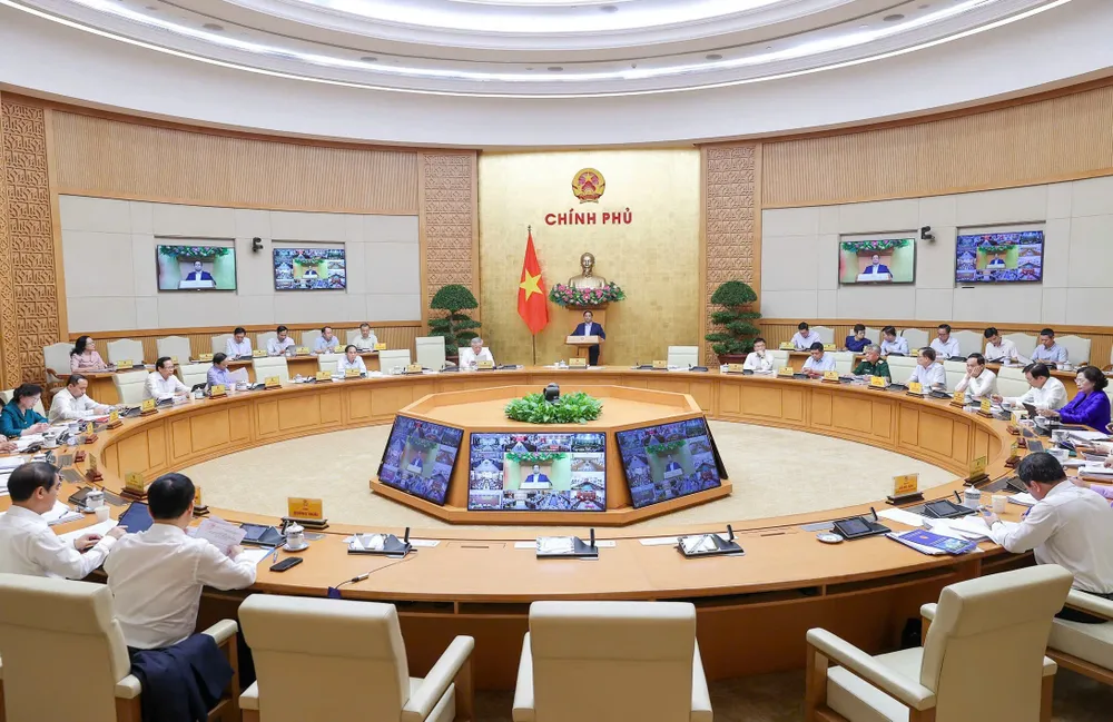 Thủ tướng Phạm Minh Chính chủ trì và phát biểu tại hội nghị trực tuyến. Ảnh: VIẾT CHUNG Thủ tướng Phạm Minh Chính chủ trì và phát biểu tại phiên họp Chính phủ thường kỳ.jpg