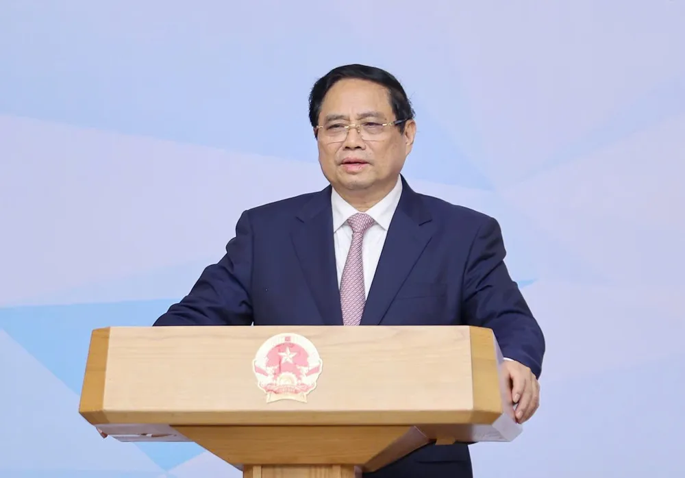 Thủ tướng Phạm Minh Chính phát biểu tại hội nghị. Ảnh: VIẾT CHUNG 1.jpg
