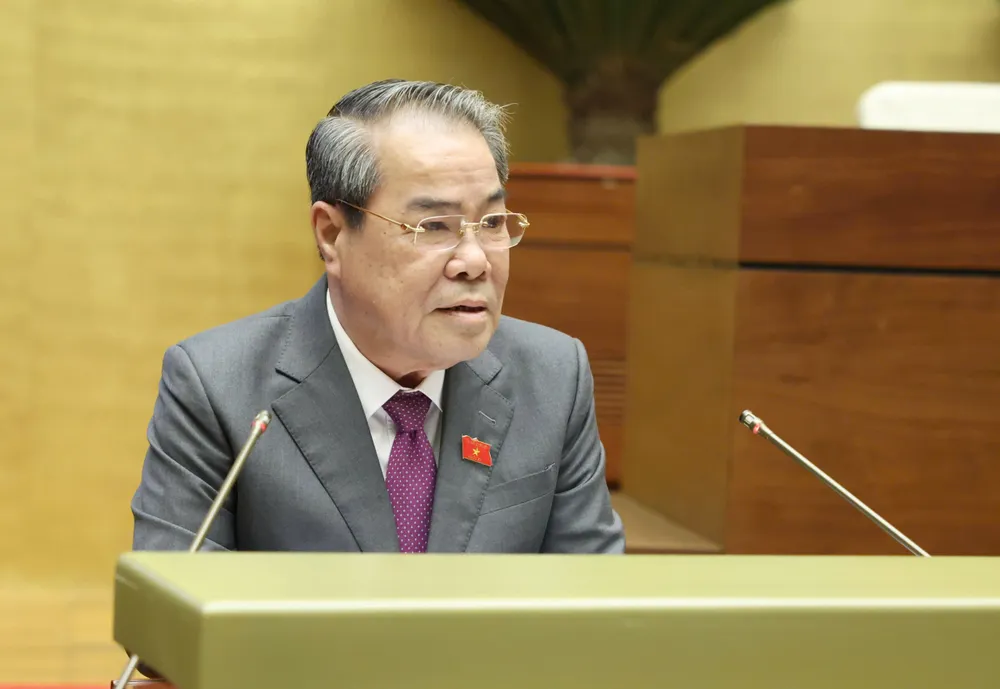 Chủ nhiệm Ủy ban Dân nguyện và Giám sát của Quốc hội Dương Thanh Bình trình bày báo cáo thẩm tra, sáng 11-11. Ảnh QUANG PHÚC.jpg