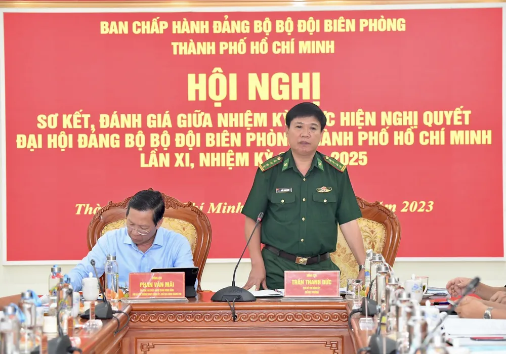 Đại tá Trần Thanh Đức phát biểu chủ trì hội nghị. Ảnh: VIỆT DŨNG