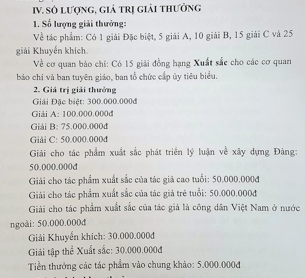 Giải đặc biệt Búa liềm vàng năm 2018 có giá trị 300 triệu đồng ảnh 2 Giải đặc biệt Búa liềm vàng năm 2018 có giá trị 300 triệu đồng ảnh 2