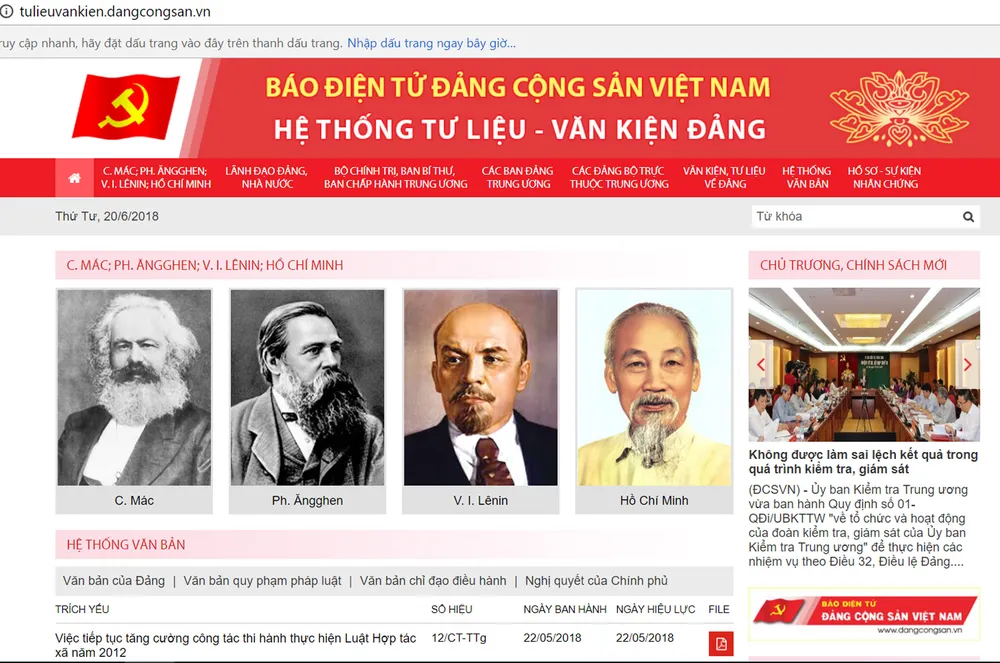 Ra mắt giao diện mới “Hệ thống Tư liệu - Văn kiện Đảng” trên mạng internet ảnh 1