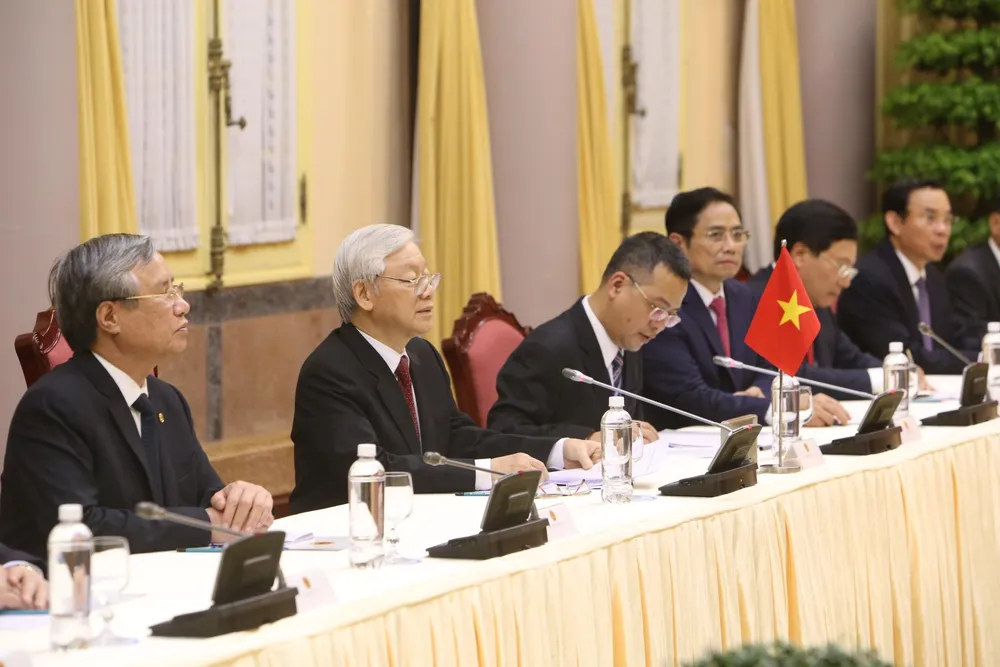 Tổng Bí thư, Chủ tịch nước Nguyễn Phú Trọng đón và hội đàm với Chủ tịch Kim Jong-un ảnh 13