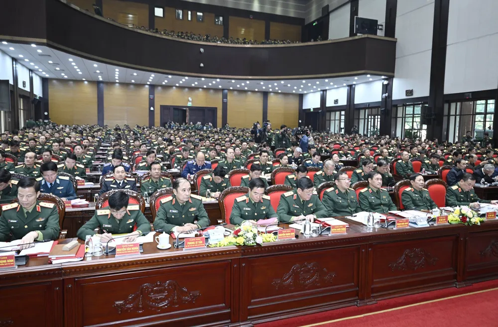 Quang cảnh hội nghị tại hội trường Bộ Quốc phòng. Ảnh: VIẾT CHUNG