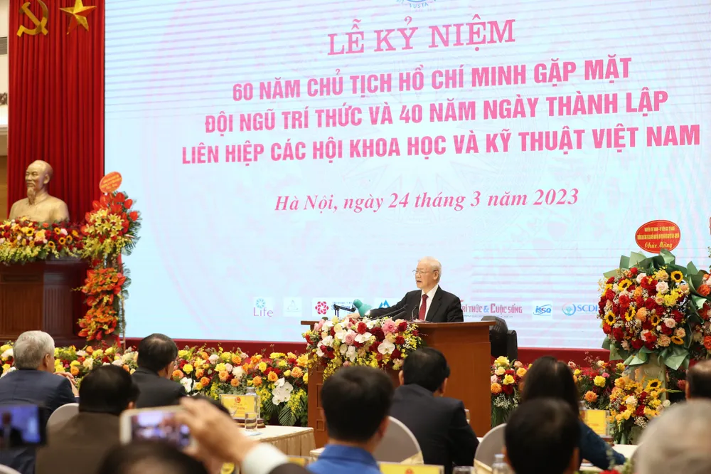 Tổng Bí thư Nguyễn Phú Trọng phát biểu tại lễ kỷ niệm. Ảnh: QUANG PHÚC