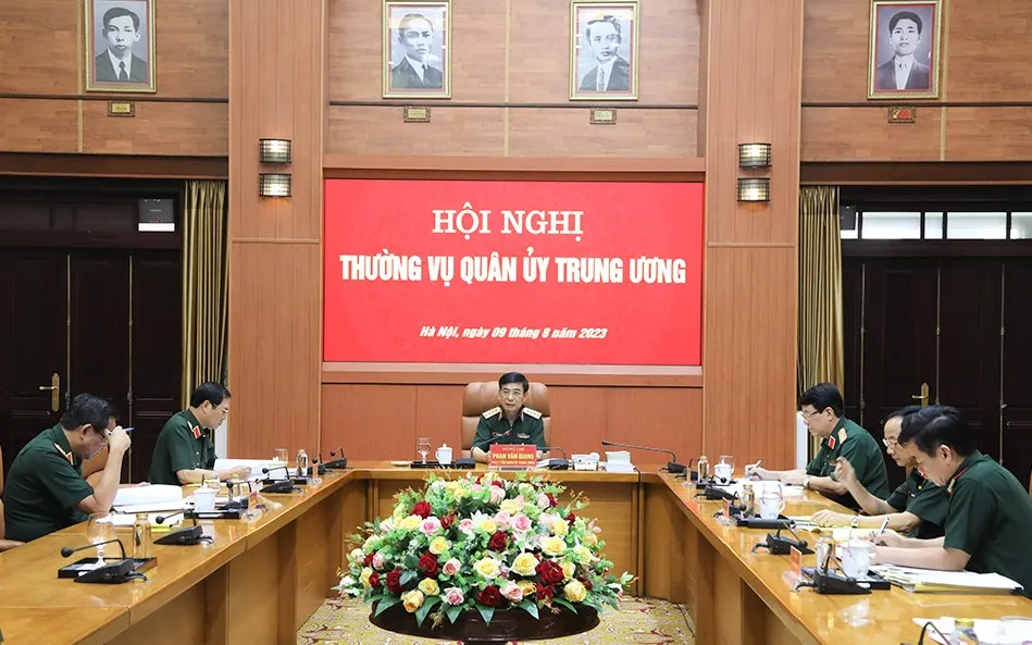 Quang cảnh hội nghị dưới sự chủ trì của Đại tướng Phan Văn Giang. Ảnh: BQP