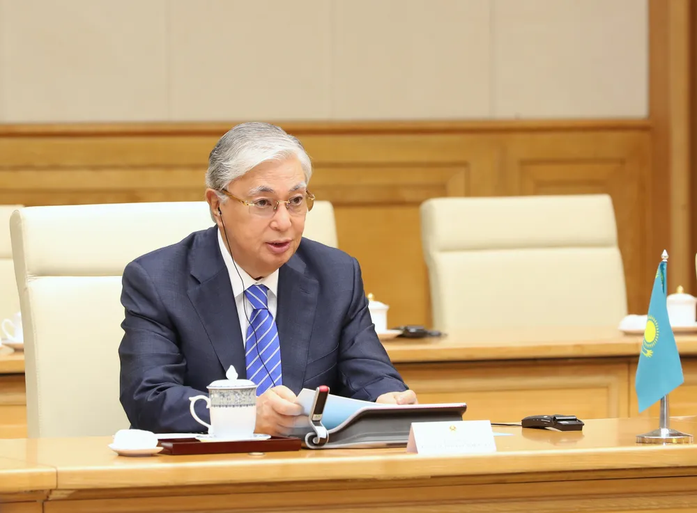 Tổng thống Kassym-Jomart Tokayev phát biểu tại buổi tiếp. Ảnh: QUANG PHÚC