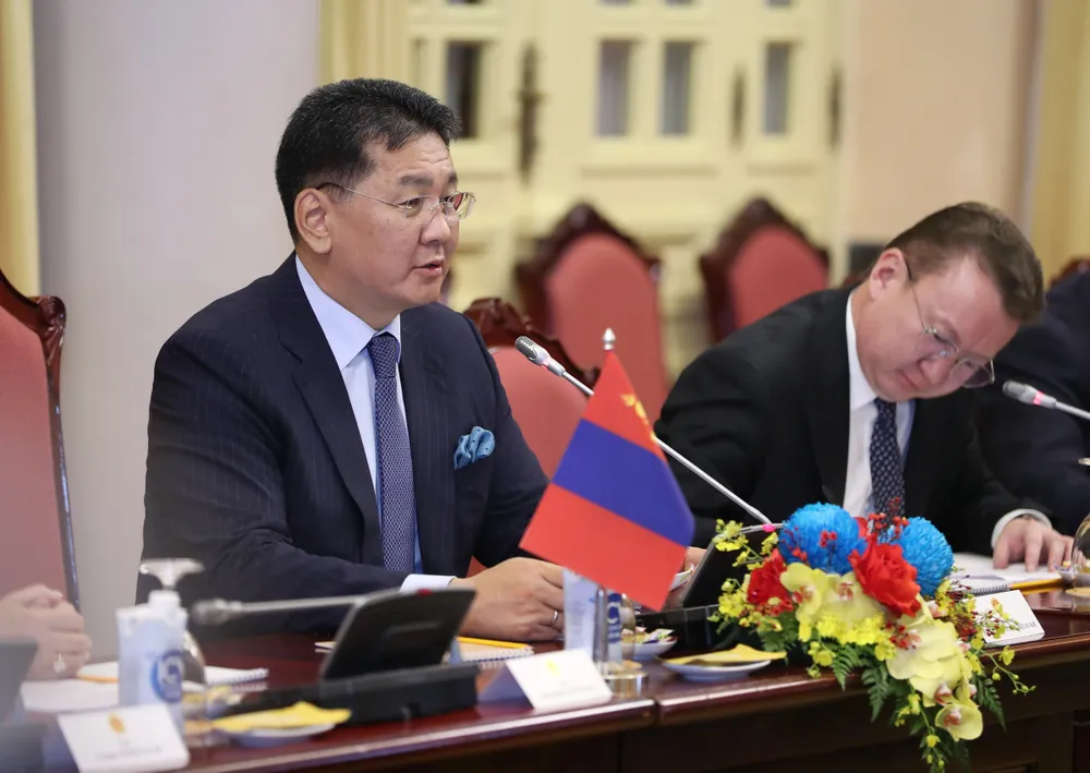Tổng thống Ukhnaagiin Khurelsukh phát biểu tại hội đàm. Ảnh: QUANG PHÚC Tổng thống Ukhnaagiin Khurelsukh phát biểu tại hội đàm. Ảnh: QUANG PHÚC