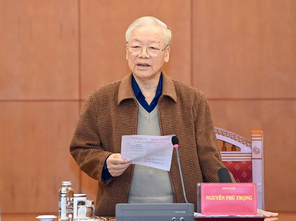 Tổng Bí thư Nguyễn Phú Trọng phát biểu tại cuộc họp. Ảnh: VIẾT CHUNG Tổng Bí thư Nguyễn Phú Trọng phát biểu tại cuộc họp. Ảnh: VIẾT CHUNG