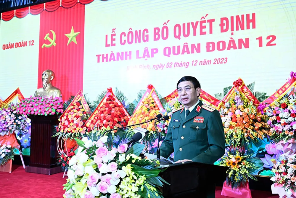 Đại tướng Phan Văn Giang phát biểu tại buổi lễ. Ảnh: BQP Đại tướng Phan Văn Giang phát biểu tại buổi lễ. Ảnh: BQP