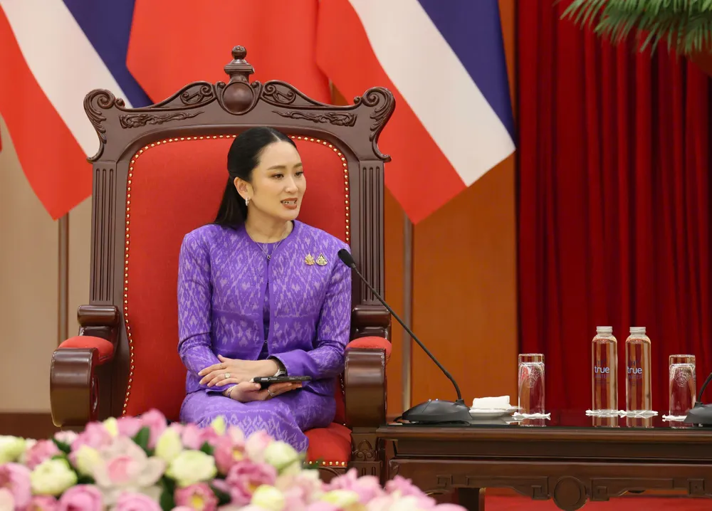 Thủ tướng Paetongtarn Shinawatra phát biểu tại cuộc tiếp. Ảnh: QUANG PHÚC TBT tiep Thu tuong Thai Lan 6.jpg