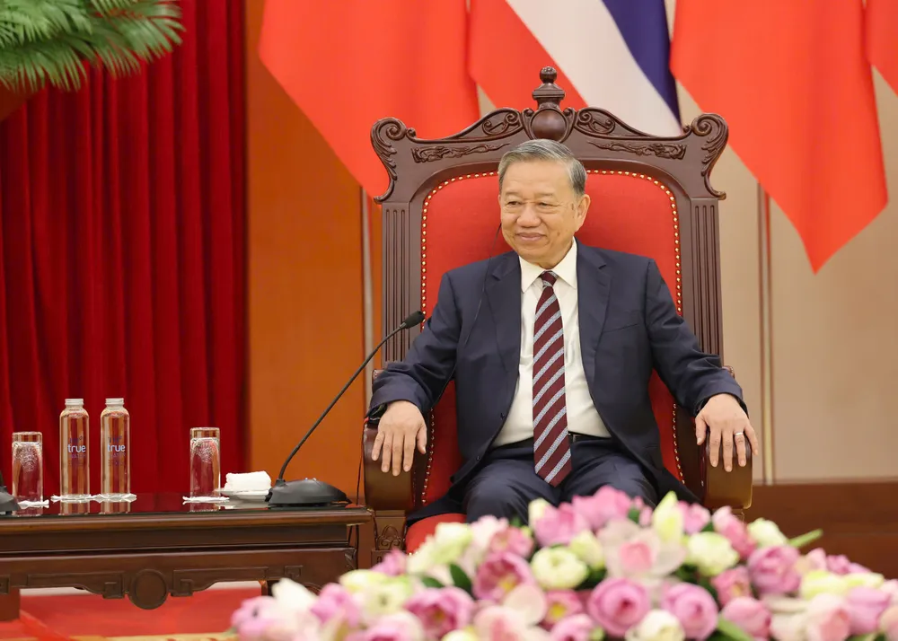 Tổng Bí thư Tô Lâm phát biểu tại cuộc tiếp. Ảnh: QUANG PHÚC TBT tiep Thu tuong Thai Lan 7.jpg
